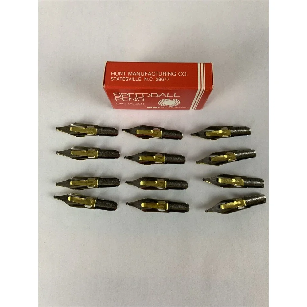 Vintage HUNT SPEEDBALL PENS B-4 Round Calligraphy Pen Ink Nibs Box of 12